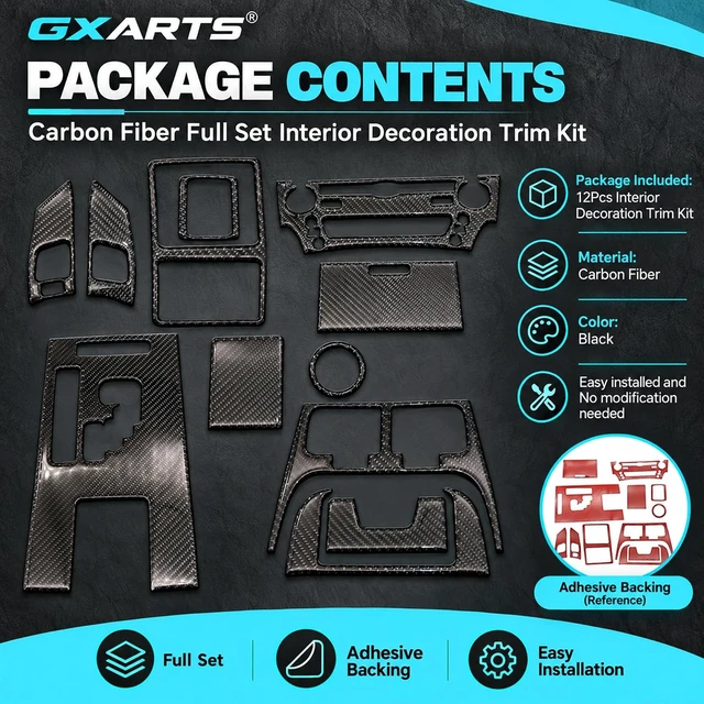 Alt view image 6 of 7 - 12Pcs Carbon Fiber Full Set Interior Decoration Trim Kit Compatible with Lexus IS250 Black 2006 2007 2008 2009 2010 2011 2012