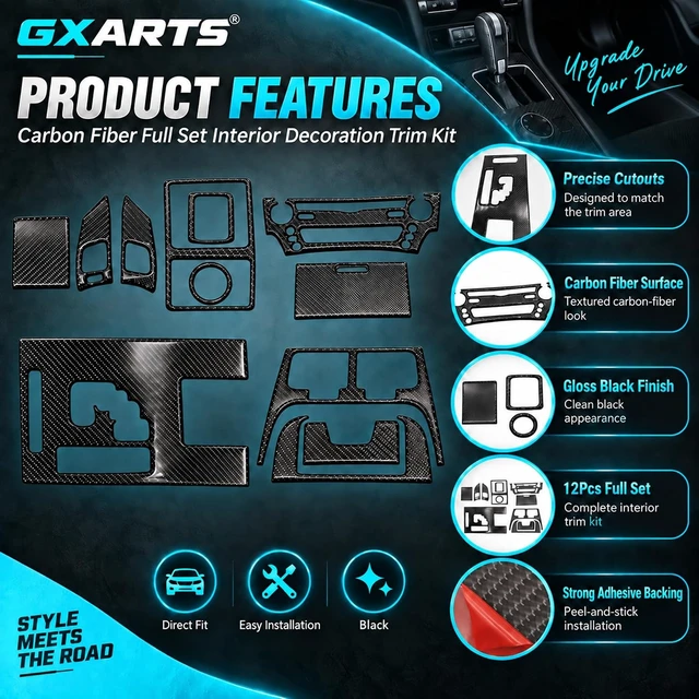 Alt view image 7 of 7 - 12Pcs Carbon Fiber Full Set Interior Decoration Trim Kit Compatible with Lexus IS250 Black 2006 2007 2008 2009 2010 2011 2012