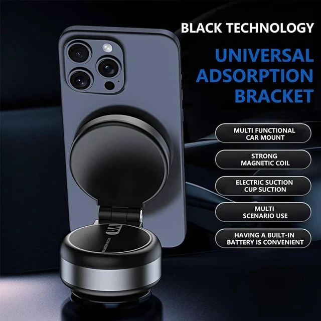 Alt view image 3 of 7 - Electric Vacuum Magnetic Car Phone Mount,Vacuum Suction Car Phone Holder Hands-Free,Adjustable Foldable Magnetic Suction Cup Phone Mount,Strong Magnetic Car Mount for Smooth Surface(New-Black)