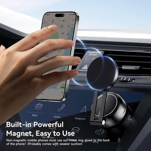 Alt view image 4 of 7 - Electric Vacuum Magnetic Car Phone Mount,Vacuum Suction Car Phone Holder Hands-Free,Adjustable Foldable Magnetic Suction Cup Phone Mount,Strong Magnetic Car Mount for Smooth Surface(New-Black)
