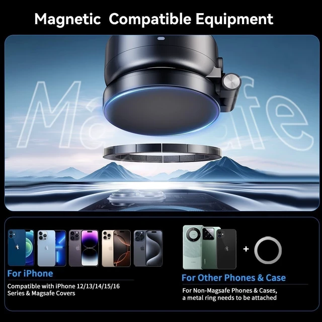 Alt view image 6 of 7 - Electric Vacuum Magnetic Car Phone Mount,Vacuum Suction Car Phone Holder Hands-Free,Adjustable Foldable Magnetic Suction Cup Phone Mount,Strong Magnetic Car Mount for Smooth Surface(New-Black)