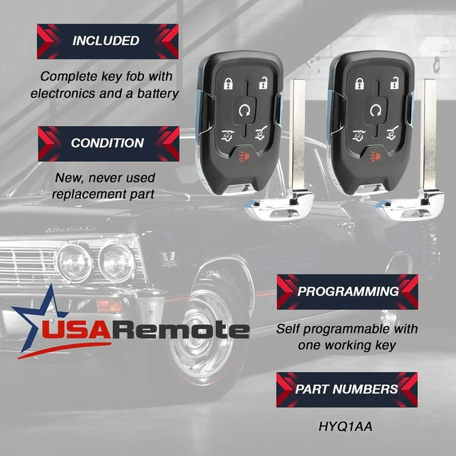 Alt view image 3 of 6 - Smart Key Fob Keyless Entry Remote fits 2015-2020 Chevy Suburban/Tahoe/GMC Yukon + Yukon XL (HYQ1AA, 13580802), Set of 2