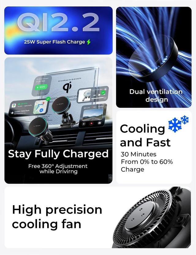 Alt view image 2 of 7 - Qi2.2 MagSafe Car Mount Charger 25WFastcharging for iPhone 18 Pro Max