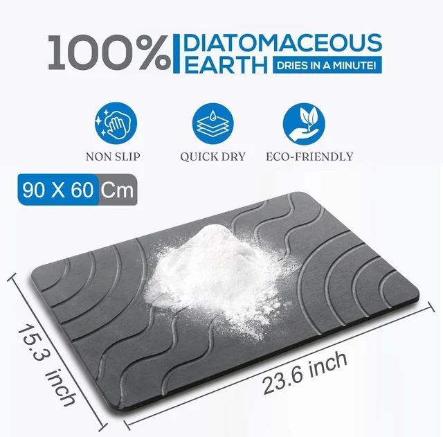 Alt view image 2 of 7 - Stone Bath Mat Quick Drying Diatomaceous Earth Bath Mat Non Slip Shower Mat Super Absorbent Stone Bath Mats for Bathroom, Floor, Kitchen Counter, Easy to Clean (23.6 X 15.3, Dark Gray)