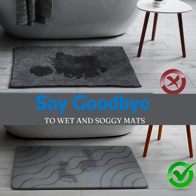 Alt view image 3 of 7 - Stone Bath Mat Quick Drying Diatomaceous Earth Bath Mat Non Slip Shower Mat Super Absorbent Stone Bath Mats for Bathroom, Floor, Kitchen Counter, Easy to Clean (23.6 X 15.3, Dark Gray)