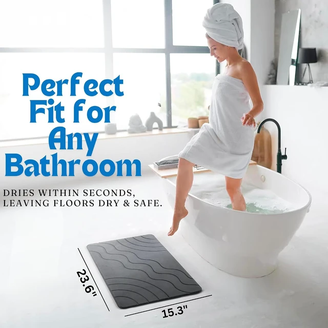 Alt view image 5 of 7 - Stone Bath Mat Quick Drying Diatomaceous Earth Bath Mat Non Slip Shower Mat Super Absorbent Stone Bath Mats for Bathroom, Floor, Kitchen Counter, Easy to Clean (23.6 X 15.3, Dark Gray)