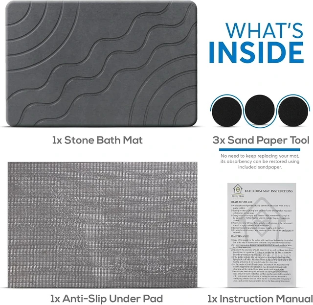 Alt view image 6 of 7 - Stone Bath Mat Quick Drying Diatomaceous Earth Bath Mat Non Slip Shower Mat Super Absorbent Stone Bath Mats for Bathroom, Floor, Kitchen Counter, Easy to Clean (23.6 X 15.3, Dark Gray)