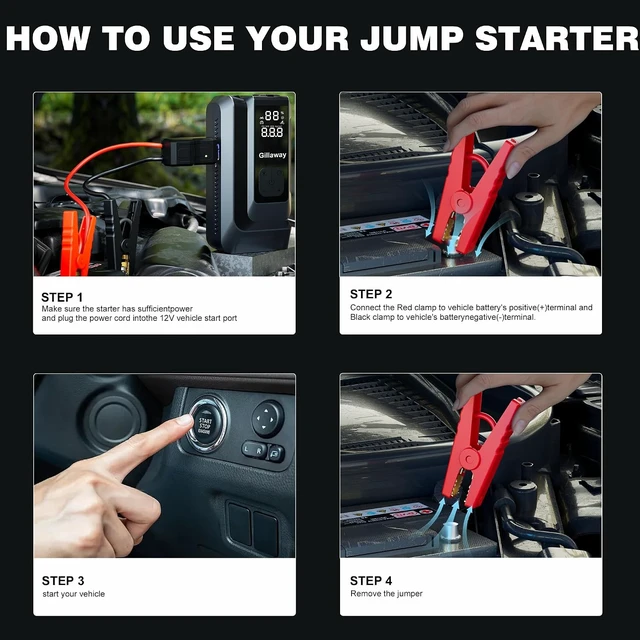 Alt view image 7 of 7 - Jump Starter 6000A Car Jumper Starter Portable with 150PSI Tire Inflator, Battery Jumper Starter Portable, Air Compressor, Flashlight