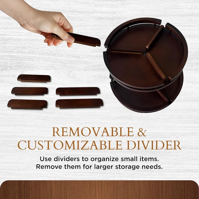 Alt view image 4 of 7 - 2 Tier Lazy Susan Organizer 12" Bamboo Rotating Spice Rack Organizers with Adjustable Height Turntable for Cabinet, Pantry, Medicine Cabinet, Kitchen, Spinning Bathroom Counter Top Organizers