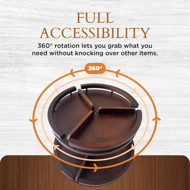 Alt view image 5 of 7 - 2 Tier Lazy Susan Organizer 12" Bamboo Rotating Spice Rack Organizers with Adjustable Height Turntable for Cabinet, Pantry, Medicine Cabinet, Kitchen, Spinning Bathroom Counter Top Organizers