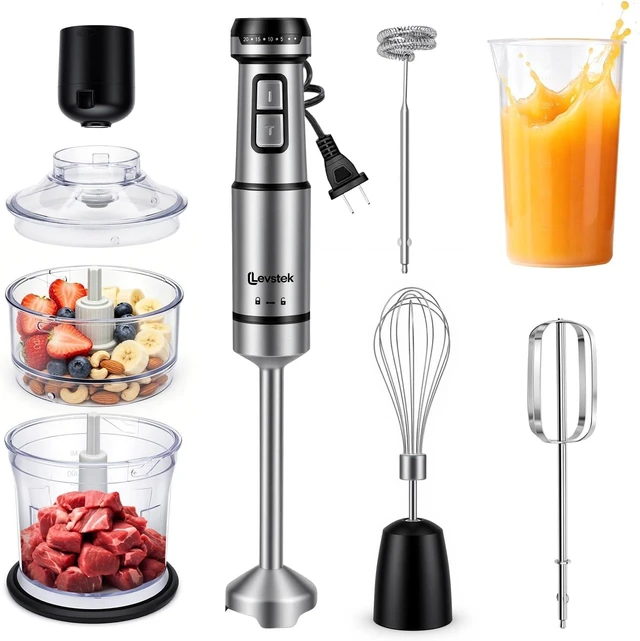 Main image of Immersion Hand Blender Set, 1200W 20-Speed Stainless Steel Stick Blender with 7 Accessories, 500ml & 200ml Chopper Cups, Milk Frother, Egg Beater, for Smoothies, Soups Kitchen Essential