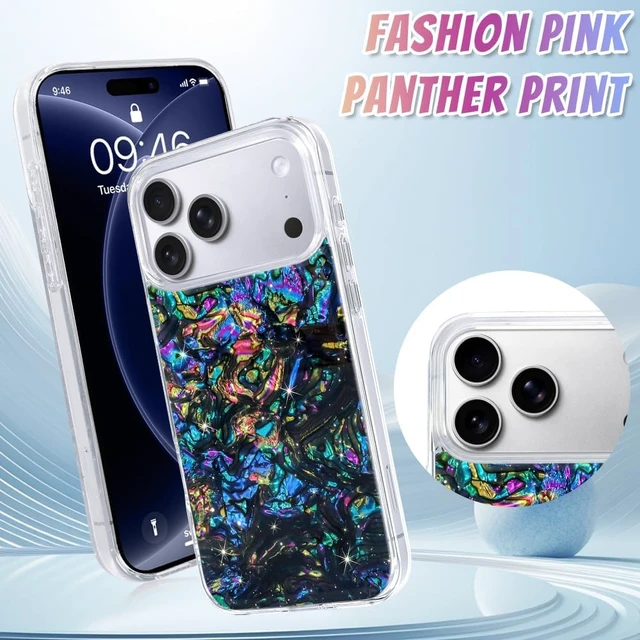 Alt view image 2 of 7 - Compatible with iPhone 18 Pro Case Luxury Sparkle Opalescent Pearl -Black