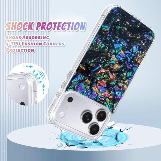 Alt view image 3 of 7 - Compatible with iPhone 18 Pro Case Luxury Sparkle Opalescent Pearl -Black