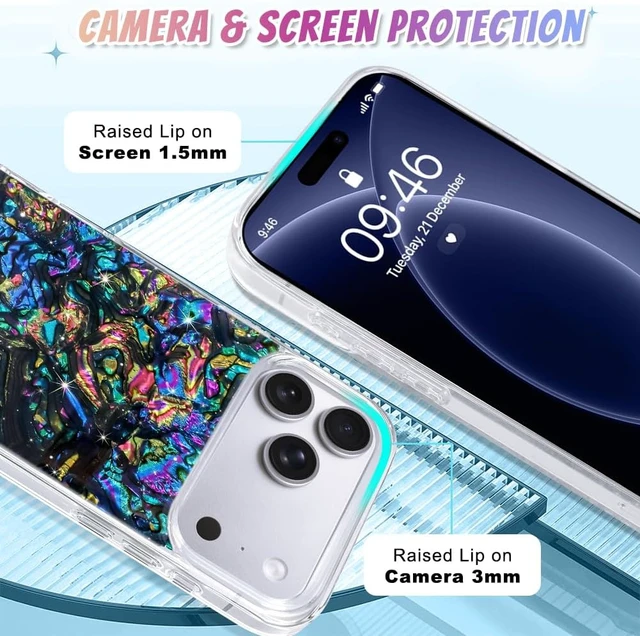 Alt view image 4 of 7 - Compatible with iPhone 18 Pro Case Luxury Sparkle Opalescent Pearl -Black