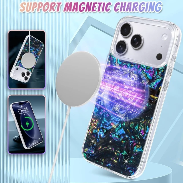 Alt view image 5 of 7 - Compatible with iPhone 18 Pro Case Luxury Sparkle Opalescent Pearl -Black