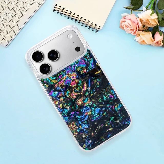 Alt view image 6 of 7 - Compatible with iPhone 18 Pro Case Luxury Sparkle Opalescent Pearl -Black