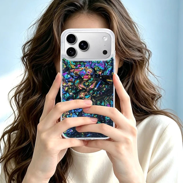 Alt view image 7 of 7 - Compatible with iPhone 18 Pro Case Luxury Sparkle Opalescent Pearl -Black