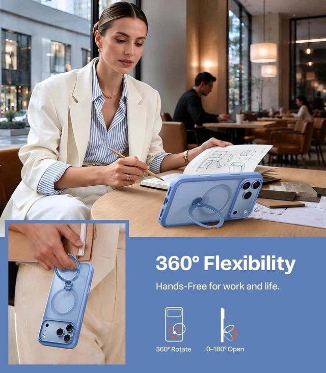 Alt view image 5 of 7 - Q3 Spin Case for iPhone 18 Pro Max Light Blue, 360 Magnetic Stand
