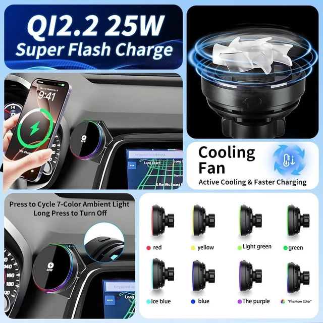 Alt view image 3 of 7 - Qi2.2 Max 25W Fast Wireless Car Charger Phone Holder for Chevrolet Chevy Camaro 2016 2017 2018 2019 2020 2021 2022 2023 2024 Auto Accessories Magnetic Cell Phones Mount Compatible with MagSafe