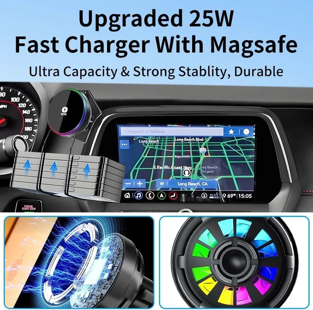 Alt view image 6 of 7 - Qi2.2 Max 25W Fast Wireless Car Charger Phone Holder for Chevrolet Chevy Camaro 2016 2017 2018 2019 2020 2021 2022 2023 2024 Auto Accessories Magnetic Cell Phones Mount Compatible with MagSafe