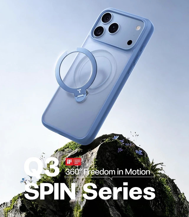 Alt view image 2 of 7 - Q3 Spin for iPhone 18 Pro Case Glacier Blue, 360 Magnetic Stand