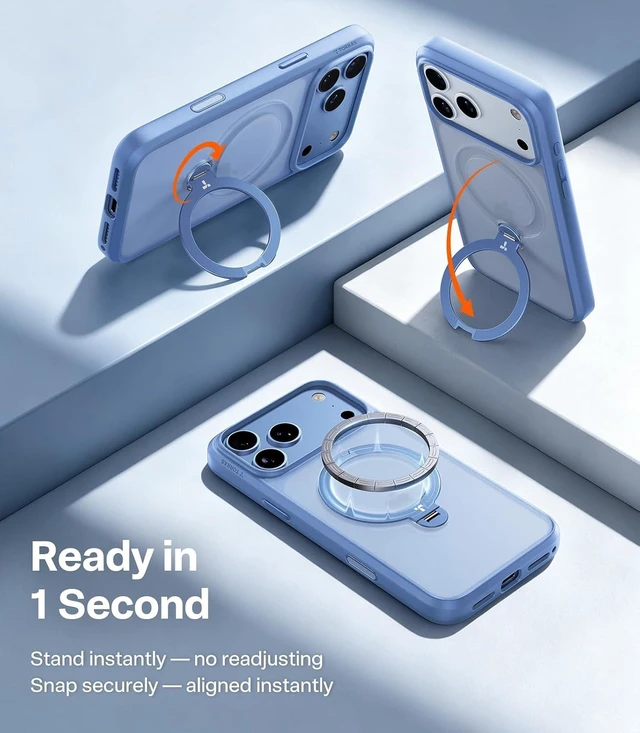 Alt view image 3 of 7 - Q3 Spin for iPhone 18 Pro Case Glacier Blue, 360 Magnetic Stand