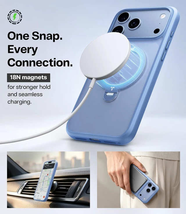 Alt view image 5 of 7 - Q3 Spin for iPhone 18 Pro Case Glacier Blue, 360 Magnetic Stand