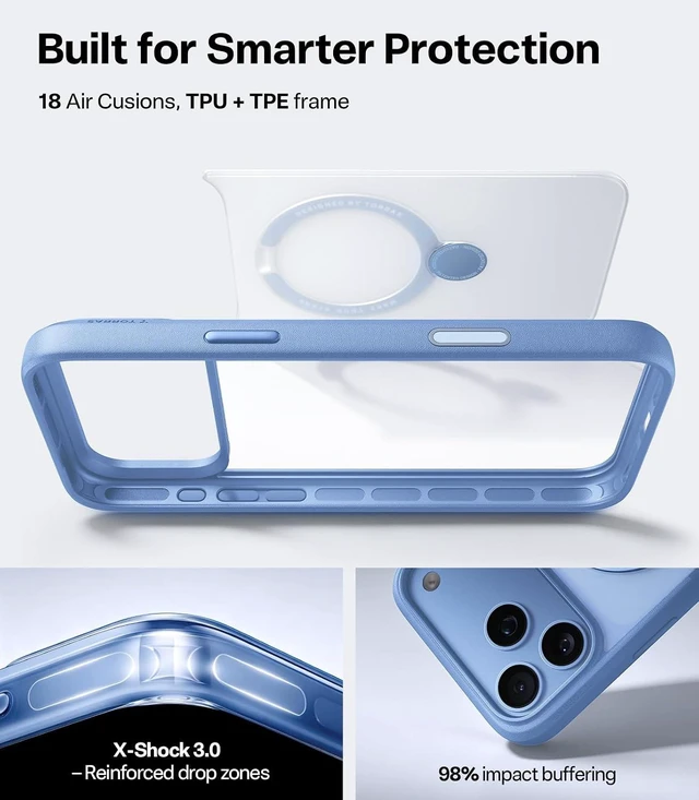Alt view image 6 of 7 - Q3 Spin for iPhone 18 Pro Case Glacier Blue, 360 Magnetic Stand