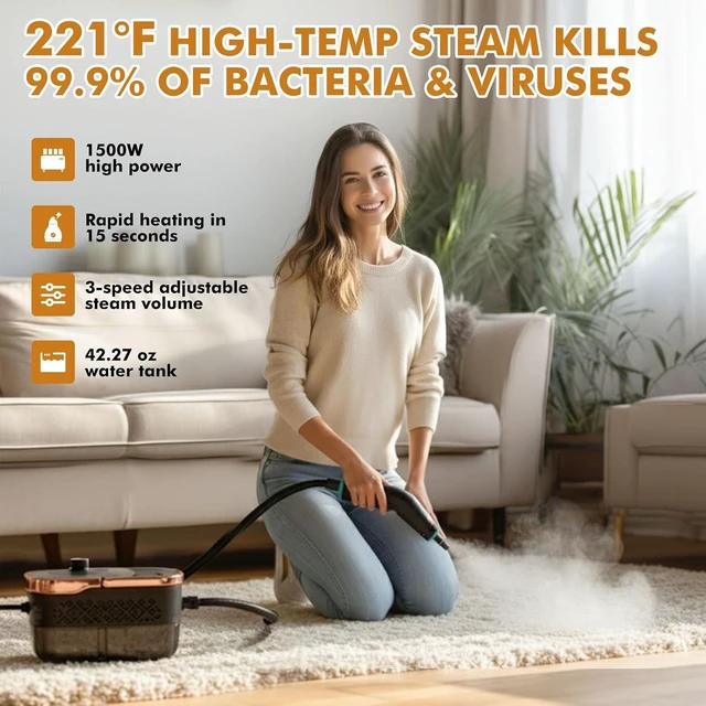 Alt view image 2 of 7 - Steam Cleaner, Portable Steamer for Cleaning with 16pcs Accessories, 15s Heat-Up, Handheld Steam Cleaner for Home, Bathroom Mildew, Bed Bugs, Floor, Grout, Tile, Grease & Car Detailing