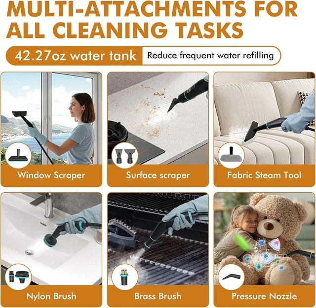 Alt view image 5 of 7 - Steam Cleaner, Portable Steamer for Cleaning with 16pcs Accessories, 15s Heat-Up, Handheld Steam Cleaner for Home, Bathroom Mildew, Bed Bugs, Floor, Grout, Tile, Grease & Car Detailing