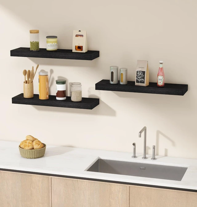 Alt view image 2 of 7 - ® Black Rustic Floating Wall Shelves 24in Set of 3 Hidden