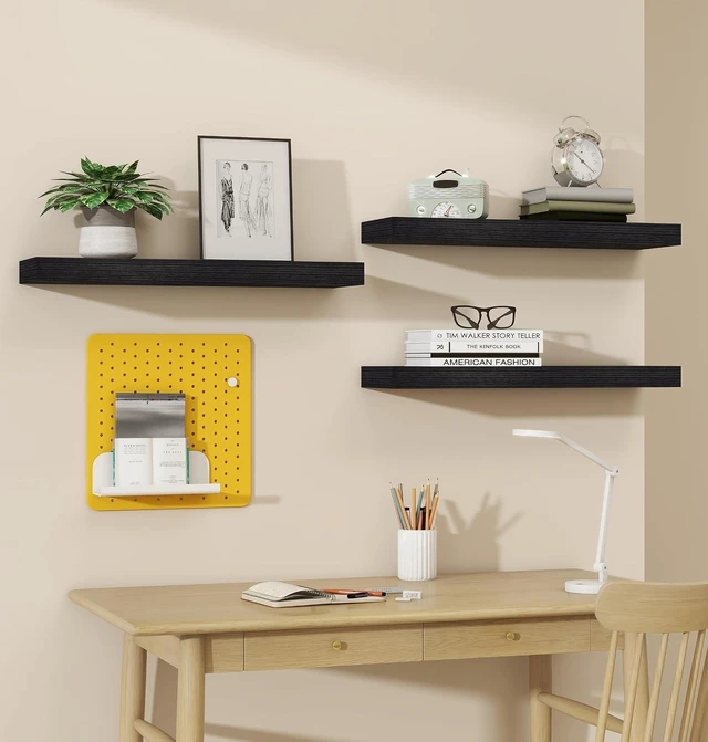 Alt view image 5 of 7 - ® Black Rustic Floating Wall Shelves 24in Set of 3 Hidden