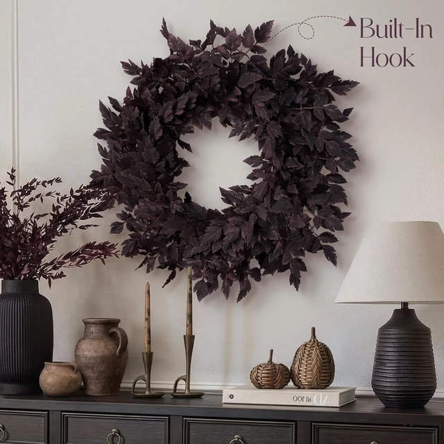 Alt view image 5 of 6 - Fall Decor - Fall Wreaths for Front Door - 24 Inch Halloween Plum Wreath