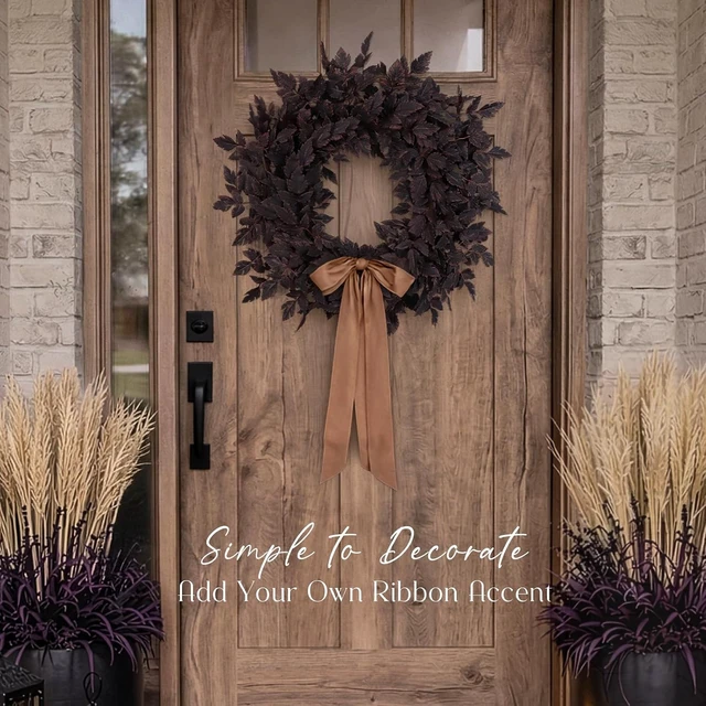 Alt view image 6 of 6 - Fall Decor - Fall Wreaths for Front Door - 24 Inch Halloween Plum Wreath