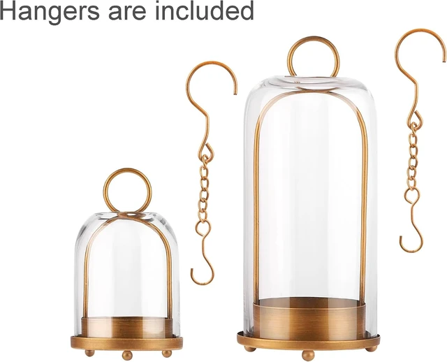 Alt view image 2 of 6 - 5" & 4" Wide Versatile Metal Candle Holder with Handmade Sturdy Glass Dome in Brass for Pillar Candle & Plants, 5.1" xH11.8 4" xH7.5, Industrial, Farmhouse, Shabby Chic. (2, Brass, Large & Small)