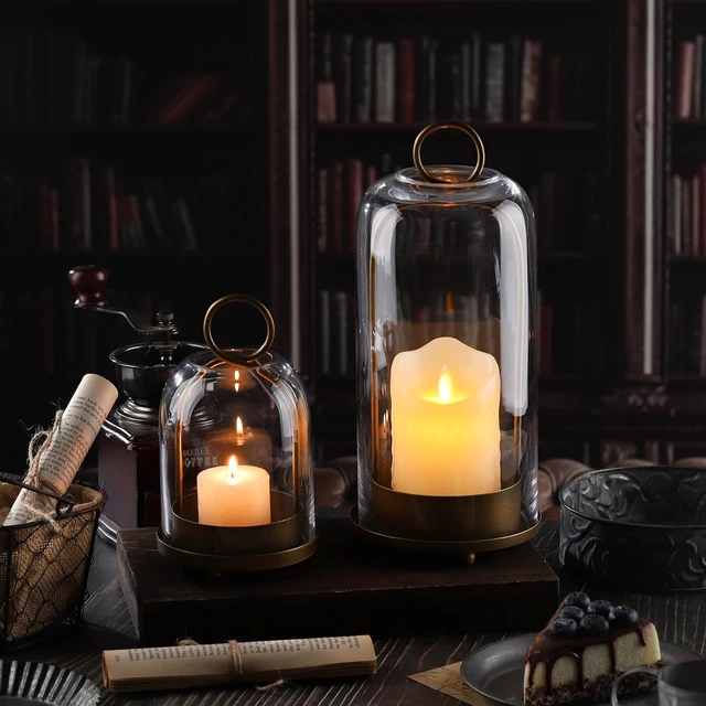 Alt view image 5 of 6 - 5" & 4" Wide Versatile Metal Candle Holder with Handmade Sturdy Glass Dome in Brass for Pillar Candle & Plants, 5.1" xH11.8 4" xH7.5, Industrial, Farmhouse, Shabby Chic. (2, Brass, Large & Small)