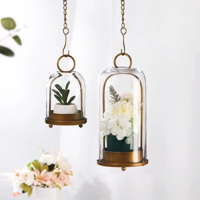 Alt view image 6 of 6 - 5" & 4" Wide Versatile Metal Candle Holder with Handmade Sturdy Glass Dome in Brass for Pillar Candle & Plants, 5.1" xH11.8 4" xH7.5, Industrial, Farmhouse, Shabby Chic. (2, Brass, Large & Small)