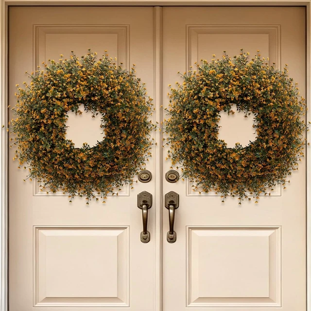 Alt view image 2 of 7 - 26 Inch Fall Boxwoods Wreaths for Front Door Large Wreath Home Decor