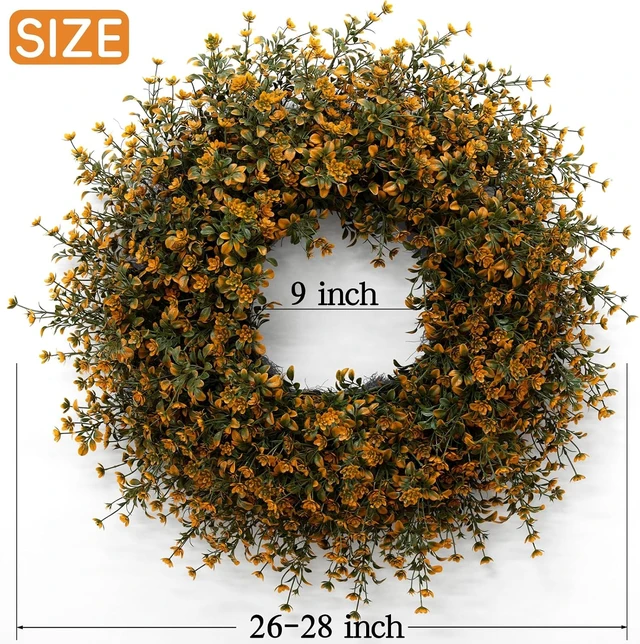 Alt view image 4 of 7 - 26 Inch Fall Boxwoods Wreaths for Front Door Large Wreath Home Decor