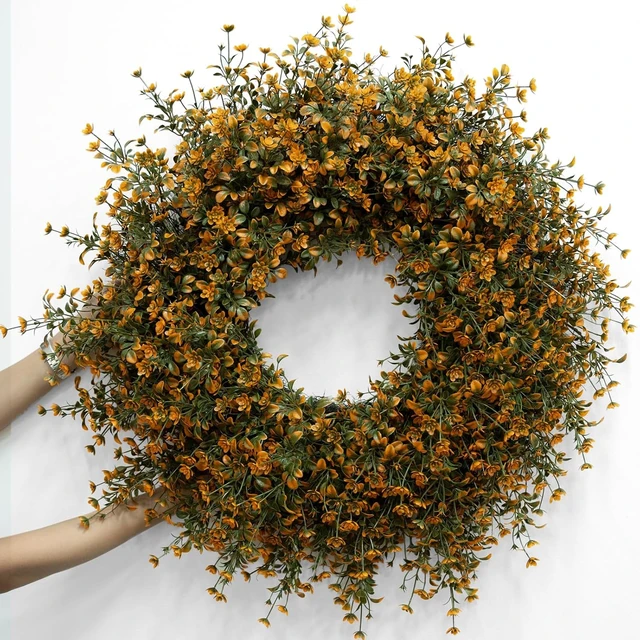 Alt view image 6 of 7 - 26 Inch Fall Boxwoods Wreaths for Front Door Large Wreath Home Decor