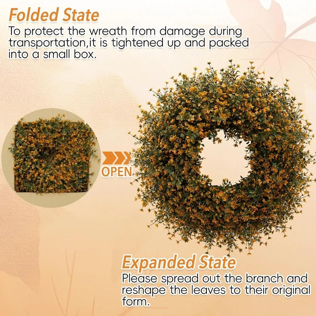 Alt view image 7 of 7 - 26 Inch Fall Boxwoods Wreaths for Front Door Large Wreath Home Decor