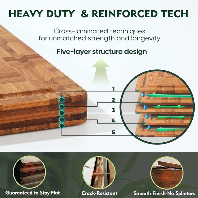 Alt view image 2 of 7 - Bamboo Cutting Board Set of 3 Wooden Cutting Boards for Kitchen Wood