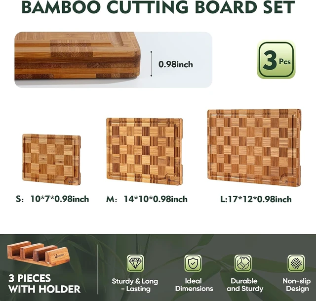 Alt view image 3 of 7 - Bamboo Cutting Board Set of 3 Wooden Cutting Boards for Kitchen Wood