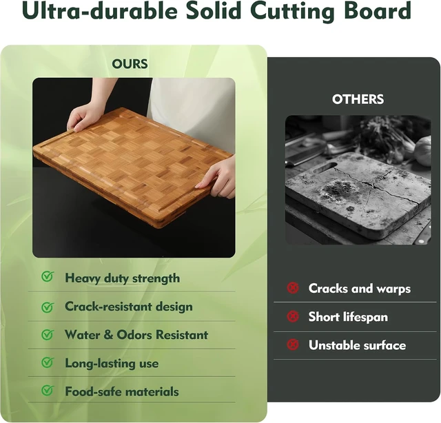 Alt view image 6 of 7 - Bamboo Cutting Board Set of 3 Wooden Cutting Boards for Kitchen Wood