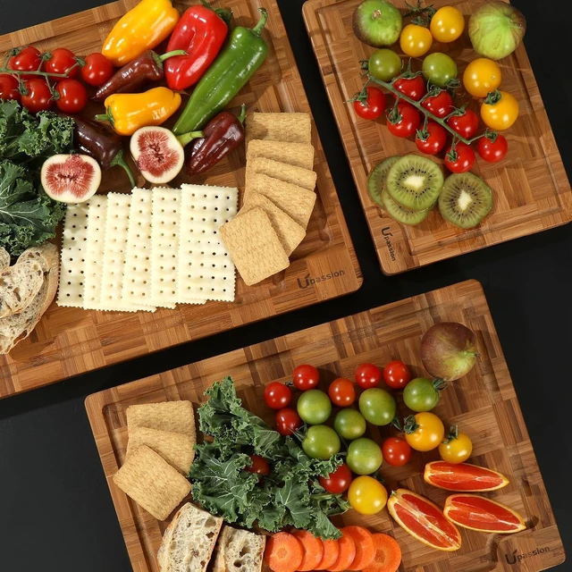 Alt view image 7 of 7 - Bamboo Cutting Board Set of 3 Wooden Cutting Boards for Kitchen Wood