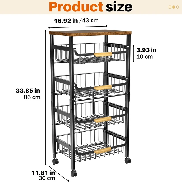 Alt view image 2 of 6 - 5-Tier Rolling Utility Cart Kitchen Storage Cart
