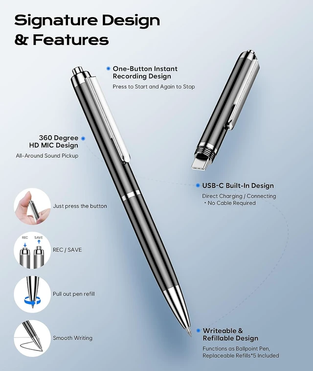 Alt view image 3 of 7 - 72GB Voice Recorder with USB Type-C, One-Touch Start Voice Active Recorder with Playback, Portable Dictahpone Recording Device, Audio Recorder for Class Meeting Interview