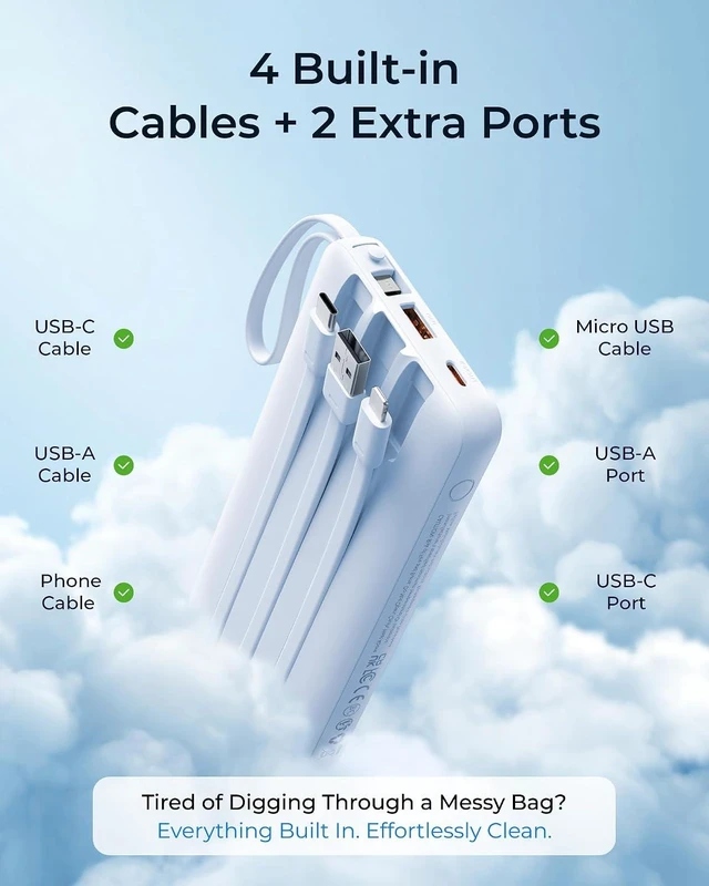 Alt view image 4 of 7 - Portable Charger 4-Built-in-Cable 20000mAh Power Bank Fast Charging