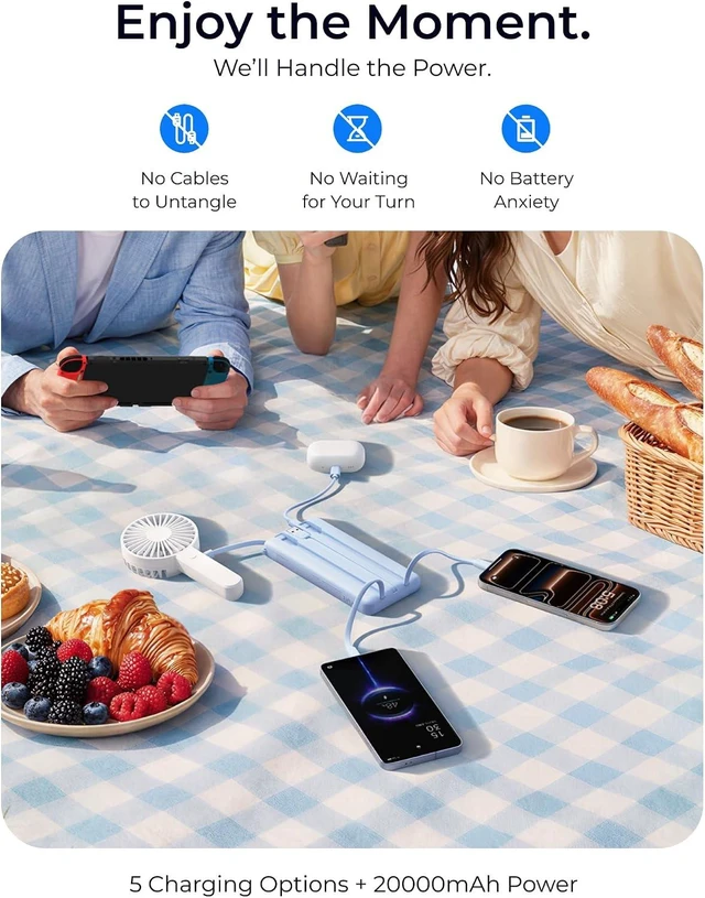 Alt view image 6 of 7 - Portable Charger 4-Built-in-Cable 20000mAh Power Bank Fast Charging