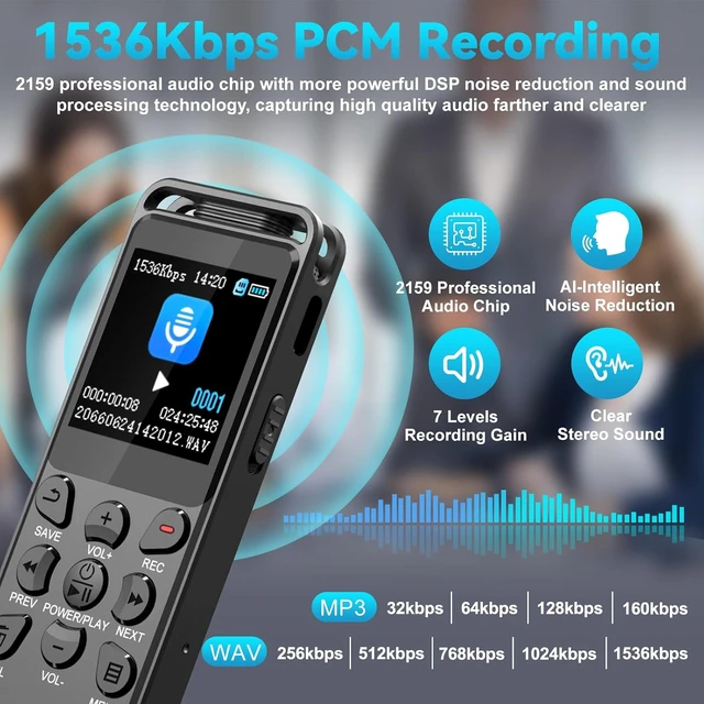 Alt view image 4 of 7 - Digital Voice Recorder with Playback, 80H HD Recording Device